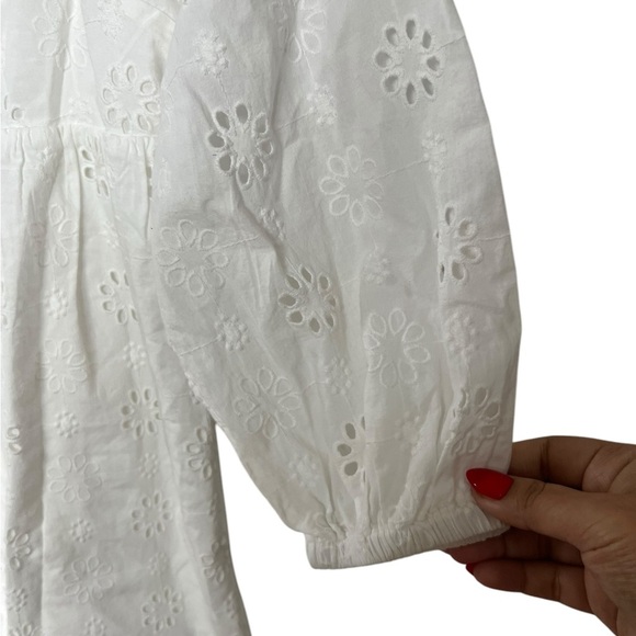BP. Puff Sleeve Eyelet Babydoll Minidress - White Blanc - Picture 5 of 11